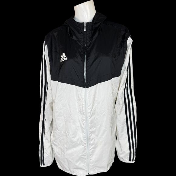 Adidas Originals Windbreaker Jacket Black White Hooded Zip Up Men’s M Polyester - Picture 1 of 16